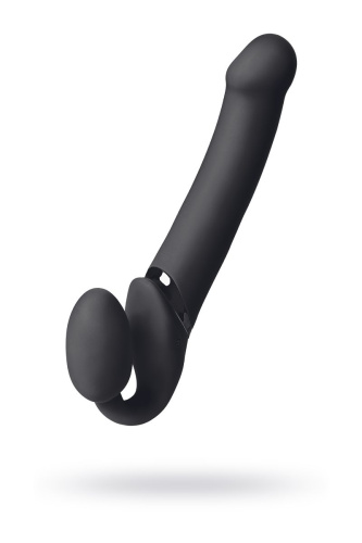 Черный безремневой вибрострапон Vibrating Bendable Strap-On - size L фото 2
