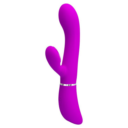 Лиловый вибратор-кролик с подвижной клиторальной щеточкой Clitoris Vibrator - 20,8 см. фото 2