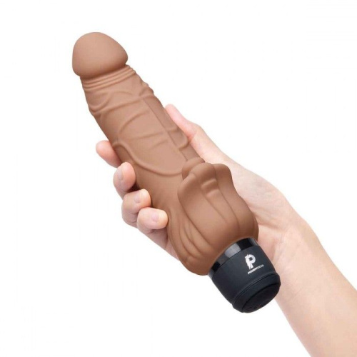 Кофейный вибратор-реалистик с клиторальными лепестками 7  Realistic Vibrator - 21,5 см. фото 2