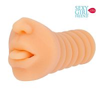 Телесный мастурбатор-ротик с высунутым язычком