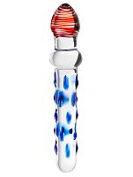 Стеклянный двусторонний фаллоимитатор с шишечками - 20 см.