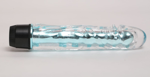 Прозрачно-голубой вибратор с пупырышками - 17,5 см. фото 2