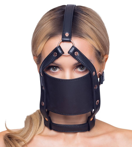 Черный намордник с кляпом-шаром Head Harness With A Gag фото 2