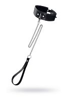 Кожаный двухслойный ошейник с белой строчкой и поводком