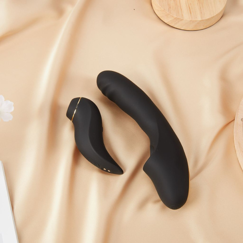 Черный вибратор с возвратно-поступательными движениями и вакуумом Fatima - 19,2 см. фото 5