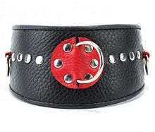 Черно-красный кожаный ошейник с металлическими клепками