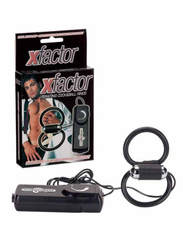 Чёрное эрекционное кольцо с подхватом мошонки и вибрацией X-FACTOR VIBRATING COCK & BALL RINGS фото 3