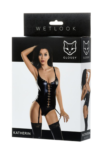 Боди Katherin из материала wetlook на шнуровке фото 5