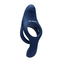 Синее эрекционное виброкольцо с двойным подхватом мошонки Ring Around The Rosy