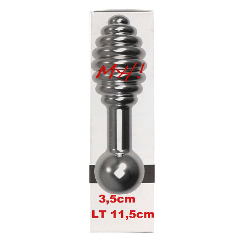 Серебристая пробка MH T1 с вибрацией и рёбрами - 11,5 см. фото 3