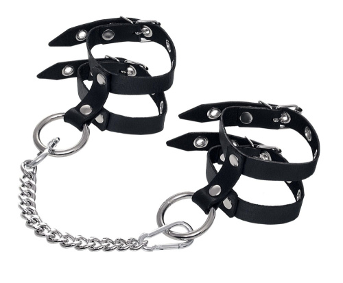 Черные однослойные кожаные оковы из двух ремешков Черные однослойные кожаные оковы из двух ремешков