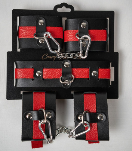 Черно-красный набор фиксаций: наручники, оковы и ошейник Черно-красный набор фиксаций: наручники, оковы и ошейник
