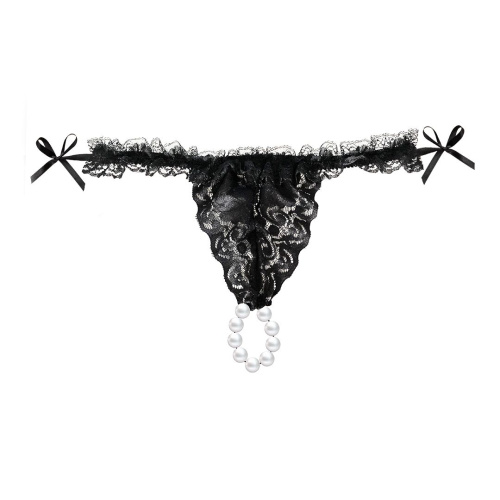 Набор Brazilian Panty: черные трусики со стимулирующими бусинами и массажный гель Sliding Gel Strawberry фото 2