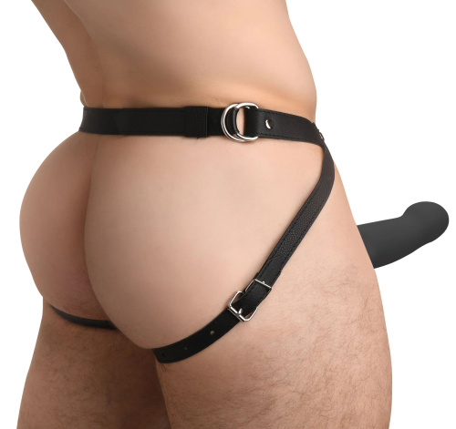 Черный полый страпон с вибрацией 2’’ Erection 28X Smooth Vibrating Silicone Penis Sheath фото 4