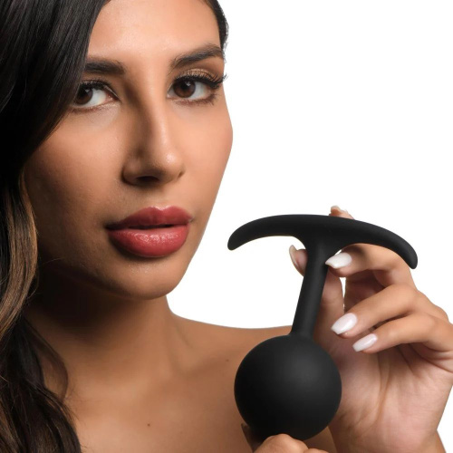 Черная анальная пробка с утяжелением Comfort Plugs Premium Silicone 4.7’’ Weighted Round Plug - 12 см. фото 2