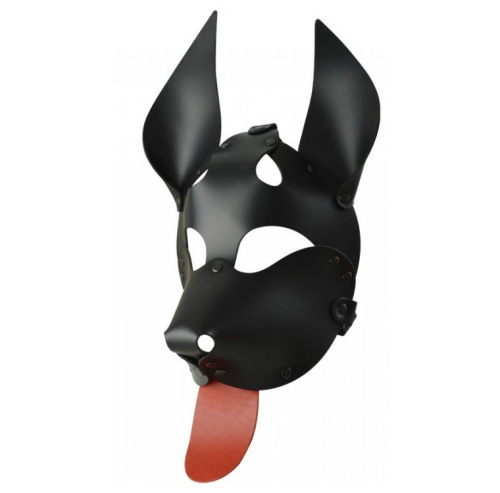 Черная кожаная маска  Дог  с красным языком фото 2