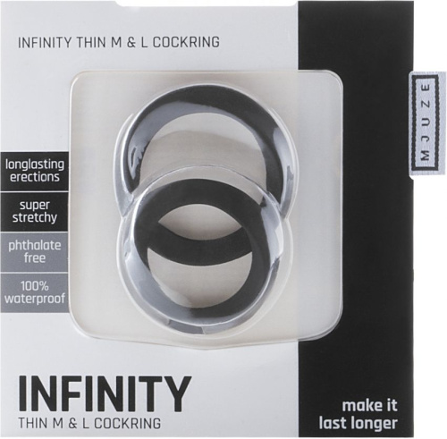 Набор из 2 чёрных эрекционных колец разного размера Infinity Thin M and L Cockring фото 2