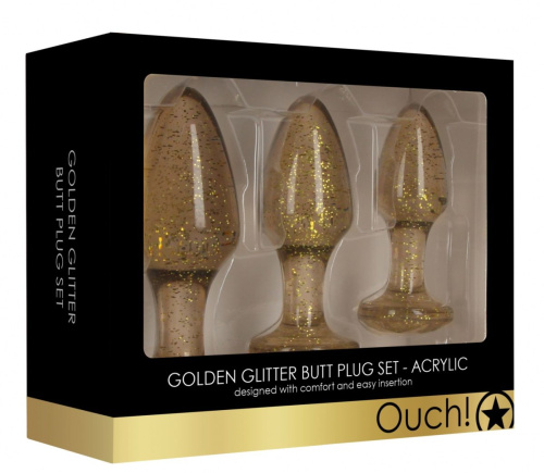 Набор из 3 золотистых анальных пробок Acrylic Goldchip Butt Plug Set фото 2