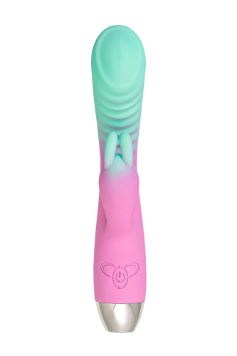 Мятно-розовый вибратор для точки G с клиторальным отростком Orchid - 21 см. фото 2