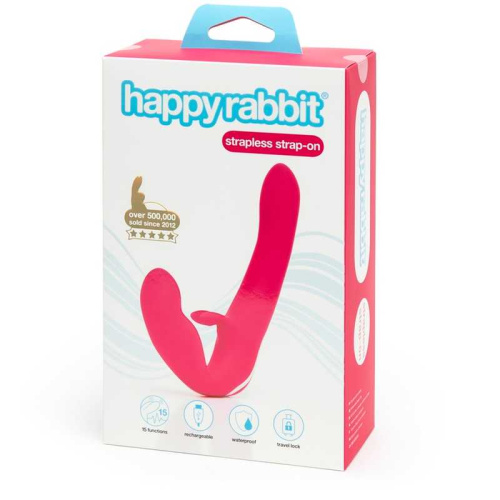 Ярко-розовый безремневой страпон Rechargeable Vibrating Strapless Strap-On фото 3