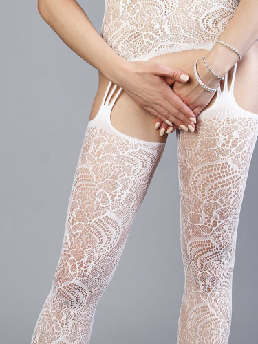 Белый ажурный комбинезон с интимным доступом фото 3