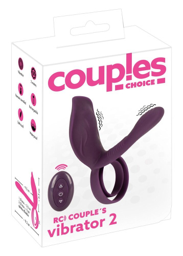 Фиолетовая насадка на член с клиторальным отростком и пультом ДУ RC Couple’s Vibrator 2 фото 2