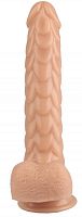 Телесный реалистичный фаллоимитатор с чешуйками на присоске - 24 см.