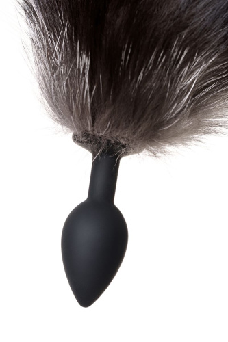 Черная силиконовая анальная втулка с хвостом чернобурой лисы - размер S фото 8