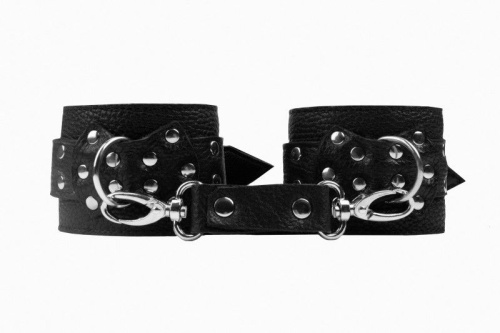 Черные наручники с фиксацией на двух карабинах фото 4