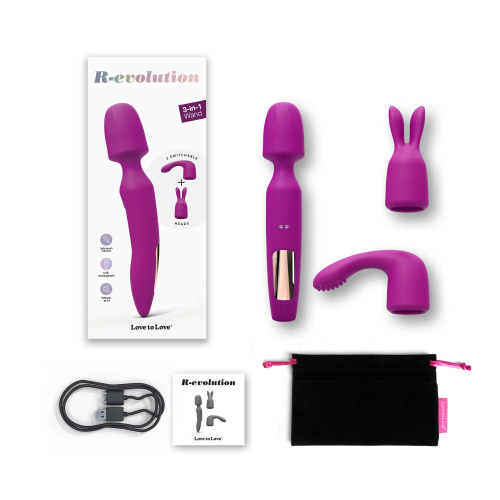 Лиловый вибратор с 2 сменными насадками R-Evolution Wand Vibrator with 2 Attachments фото 7