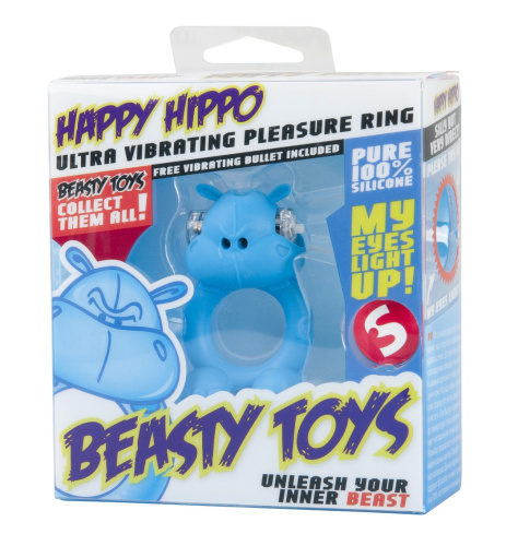 Голубое виброкольцо на пенис Happy Hippo фото 2