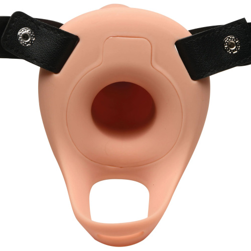 Телесный полый страпон 2  Erection 28X Smooth Vibrating Silicone Penis Sheath - 16 см. фото 2