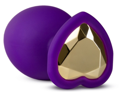 Фиолетовая анальная пробка Bling Plug Medium с золотистым стразом - 8,3 см. фото 3