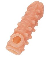 Телесная закрытая насадка с шариками Cock Sleeve 010 Size L - 17,6 см.