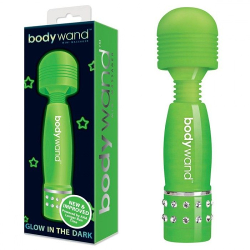 Светящийся в темноте жезловый мини-вибратор с кристаллами Mini Massager Glow In The Dark фото 2