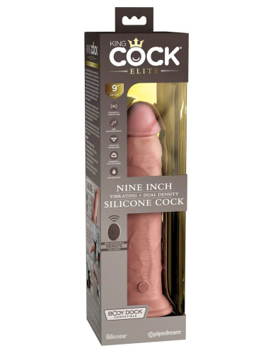 Телесный вибратор-реалистик на присоске 9’’ Vibrating Silicone Dual Density Cock - 24,8 см. фото 3