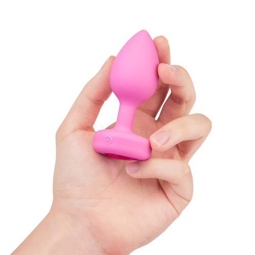 Розовый анальный плаг с кристаллом-сердцем Vibrating Heart Shape Jewel Plug S-M фото 3
