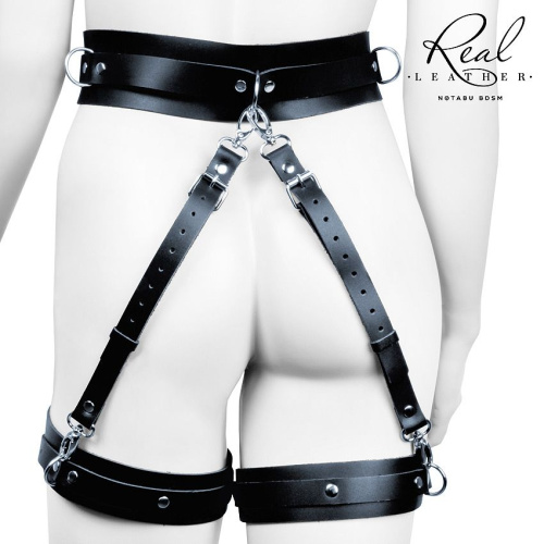 Черный кожаный пояс с гартерами - S-M фото 2 Черный кожаный пояс с гартерами - S-M фото 2