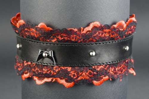 Подшитый красно-чёрный чокер  Готика-21