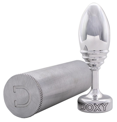 Серебристая анальная втулка Doxy Ribbed Butt Plug - 10,5 см. фото 4