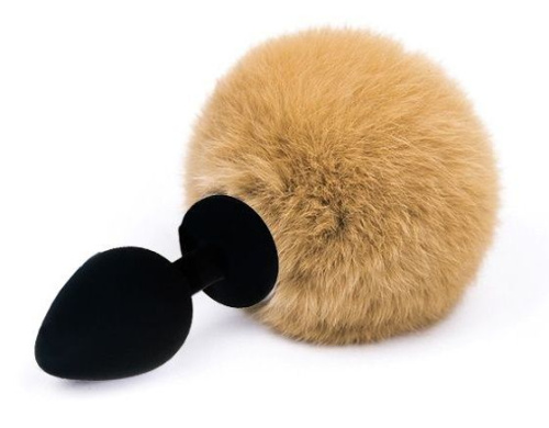 Черный анальный плаг Vander с бежевым пушистым хвостиком
