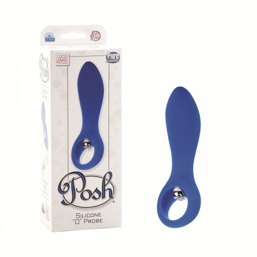 Голубой вибратор с ручкой-кольцом Posh Silicone O Probes - 15 см. фото 2
