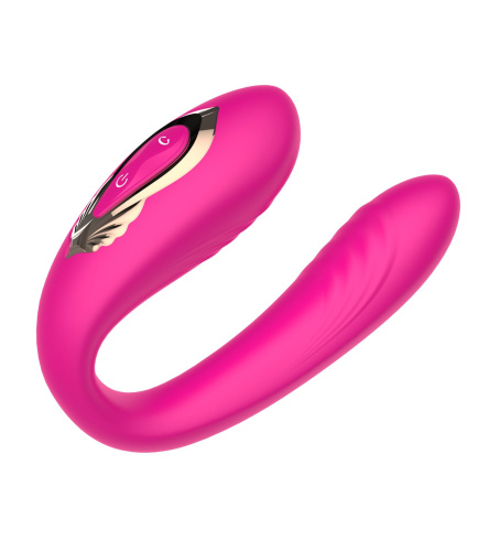 Розовый U-образный вибратор с вращающейся вагинальной частью фото 4