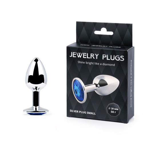 Анальное украшение SILVER PLUG SMALL с синим кристаллом - 7,2 см. фото 4