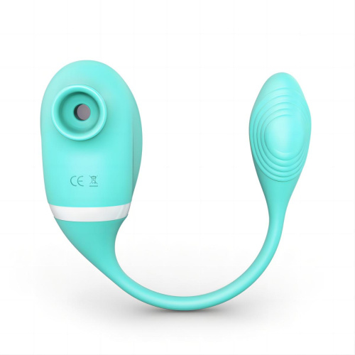 Мятный вакуумный вибростимулятор Tadpole Vibrating Dual Stimulation с виброхвостиком фото 4