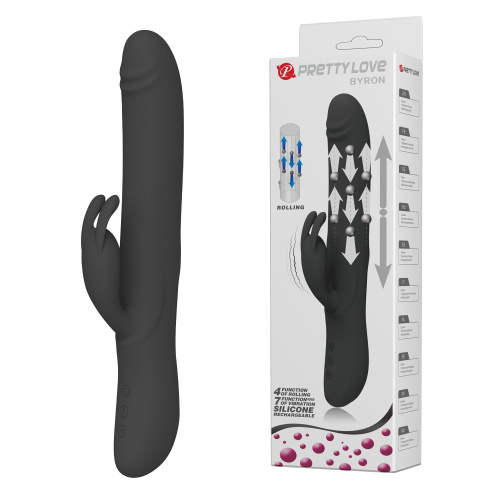 Черный вибратор-кролик Byron с движущимися шариками - 25 см. фото 2