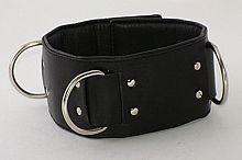 Широкий подшитый кожаный ошейник чёрного цвета