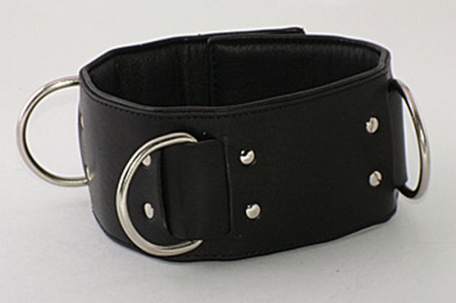 Широкий подшитый кожаный ошейник чёрного цвета