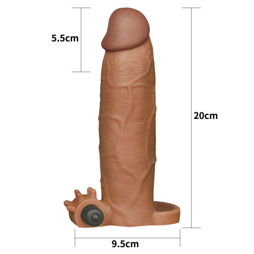 Коричневая насадка на пенис Add 3 Pleasure X Tender Vibrating Penis Sleeve с вибропулей - 20 см. фото 3