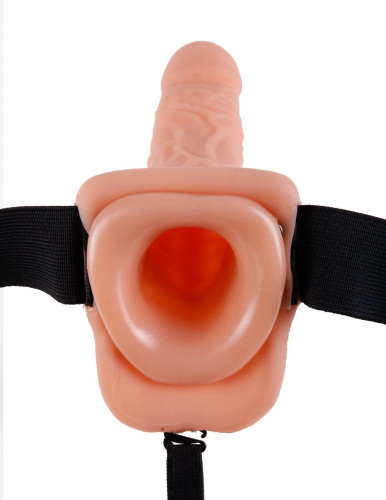 Телесный полый страпон с вибрацией Vibrating Hollow Strap-On with Balls - 24 см. фото 4